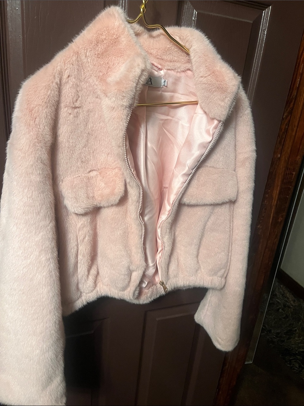 Diva luxury High end luxury  Blush Pink Faux Fur Zip bomber Jacket